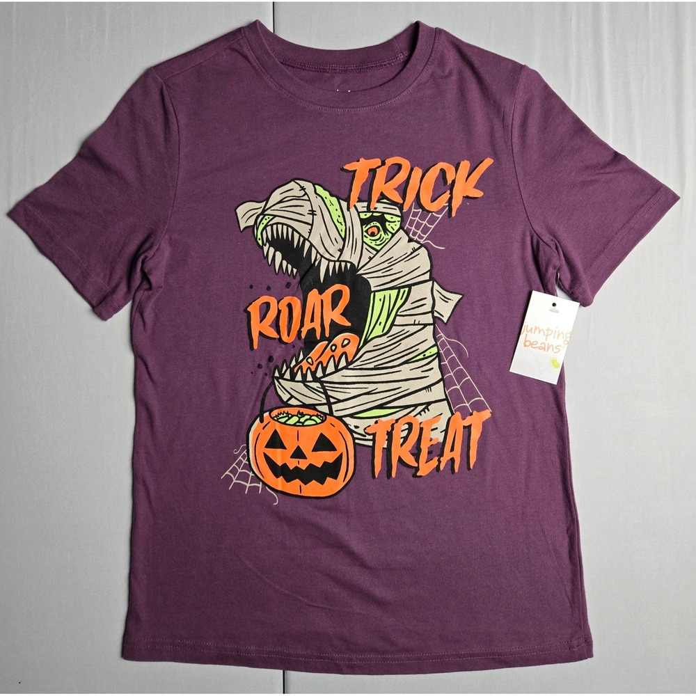 Jumping Beans Boys Purple Halloween Mummy T-Rex Trick Roar Treat Graphic Tee 12